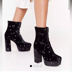 Nasty Gal Velvet Constellation Platform Boots